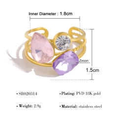 Colorful cubic zircon statement stainless steel rings