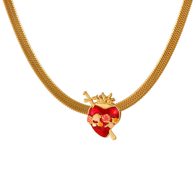 Punk trend color enamel heart bee ladybug snake chain stainless steel necklace choker