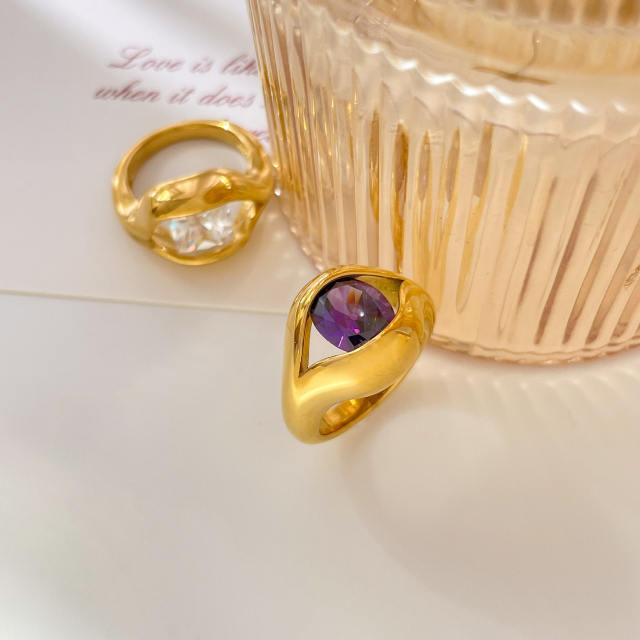 Colorful irregular cubic zircon statement stainless steel rings