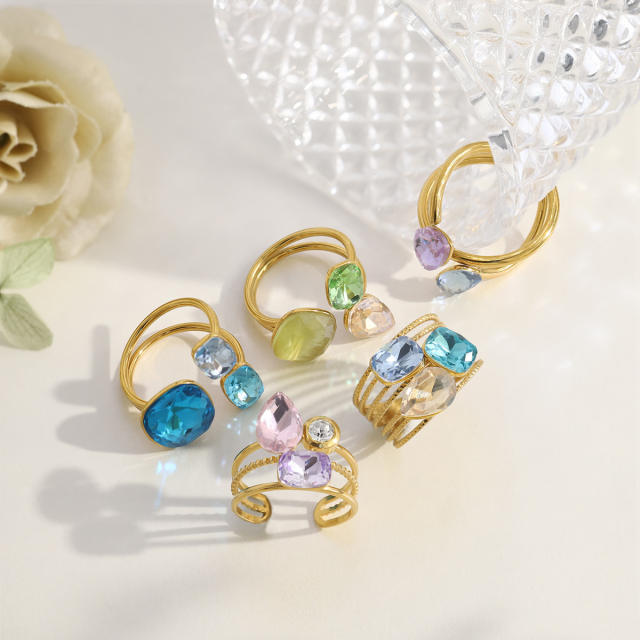 Colorful cubic zircon statement stainless steel rings