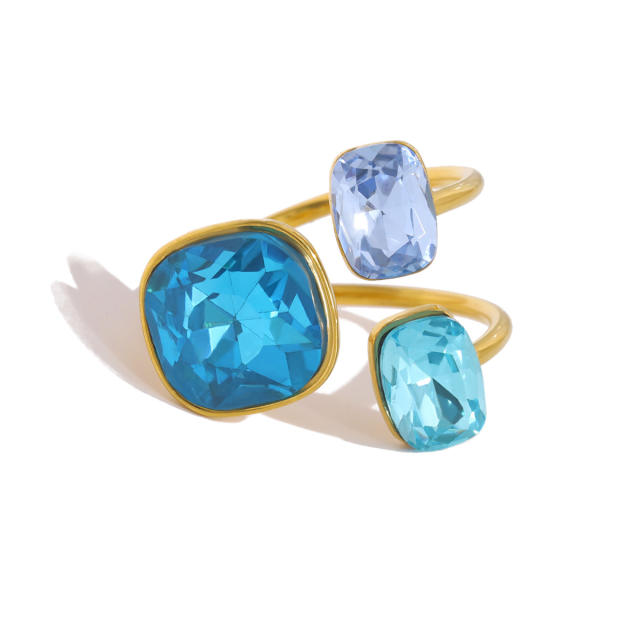Colorful cubic zircon statement stainless steel rings