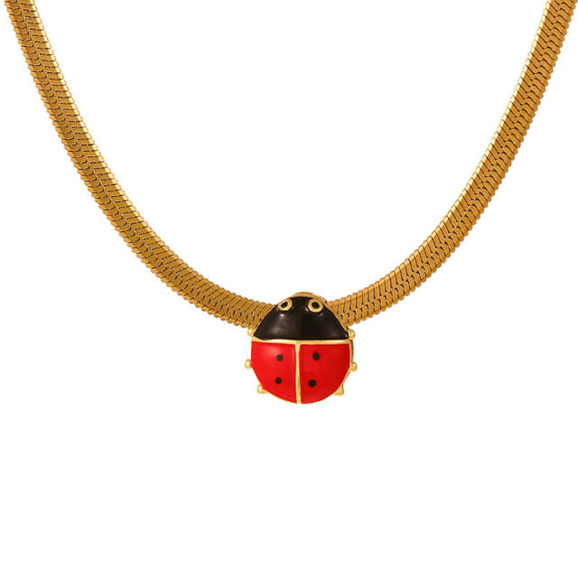 Punk trend color enamel heart bee ladybug snake chain stainless steel necklace choker