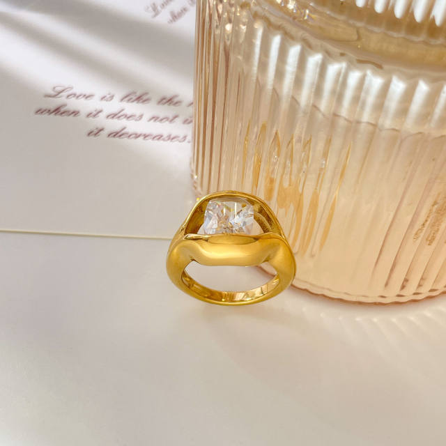 Colorful irregular cubic zircon statement stainless steel rings