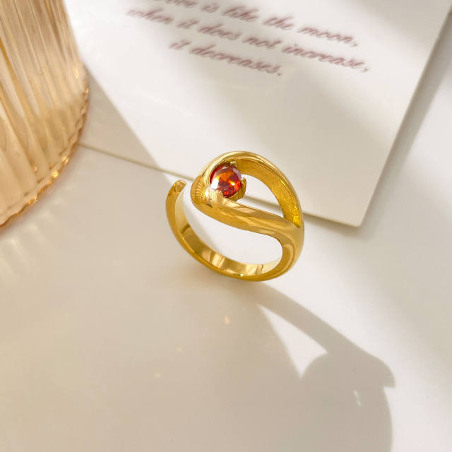 Colorful irregular cubic zircon statement stainless steel rings