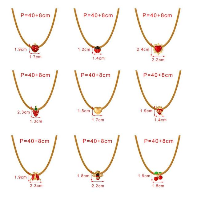 Punk trend color enamel heart bee ladybug snake chain stainless steel necklace choker