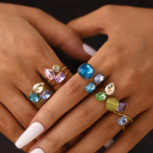 Colorful cubic zircon statement stainless steel rings