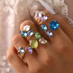 Colorful cubic zircon statement stainless steel rings