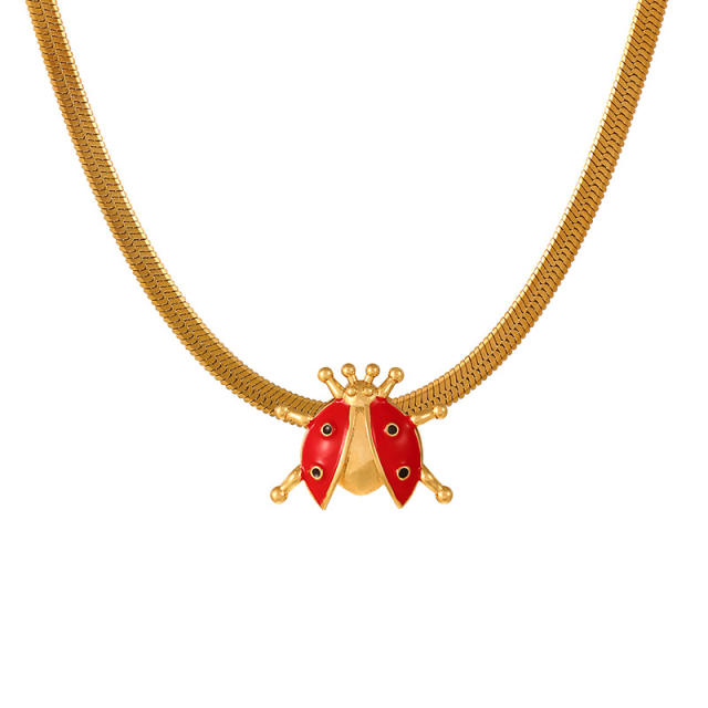 Punk trend color enamel heart bee ladybug snake chain stainless steel necklace choker