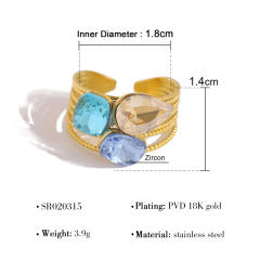 Colorful cubic zircon statement stainless steel rings