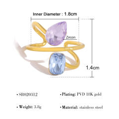 Colorful cubic zircon statement stainless steel rings