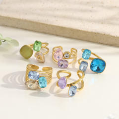 Colorful cubic zircon statement stainless steel rings