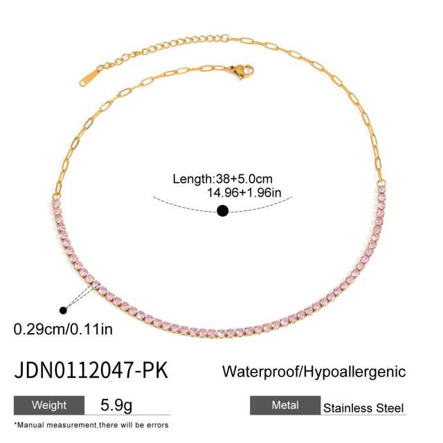 Dainty colorful cubic zircon pearl pendant stainless steel necklace