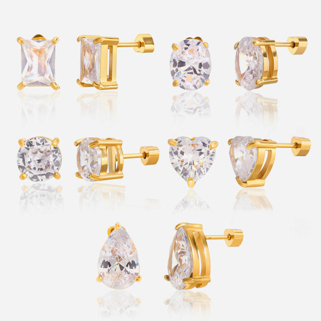 18KG heart drop round shape diamond stainless steel earrings