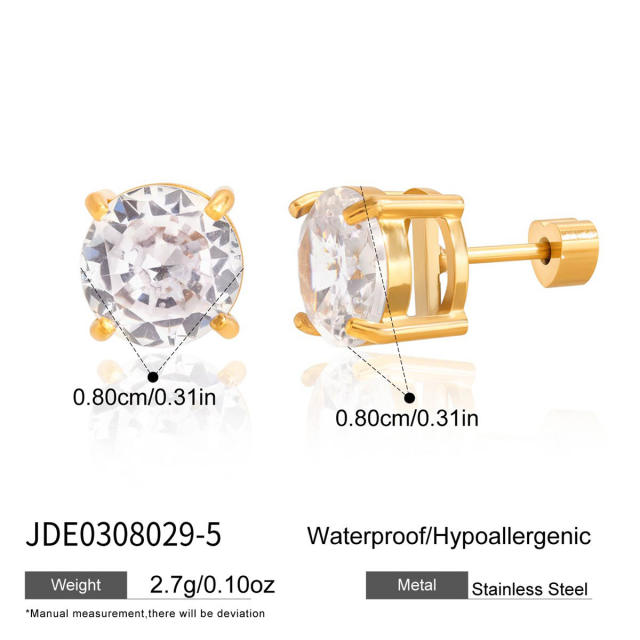 18KG heart drop round shape diamond stainless steel earrings