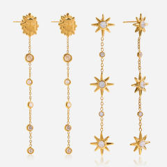 18KG diamond smile face star dangle earrings stainless steel long earrings