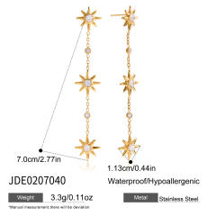 18KG diamond smile face star dangle earrings stainless steel long earrings