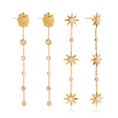 18KG diamond smile face star dangle earrings stainless steel long earrings