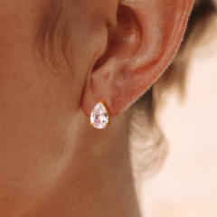18KG heart drop round shape diamond stainless steel earrings