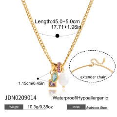 Dainty colorful cubic zircon pearl pendant stainless steel necklace