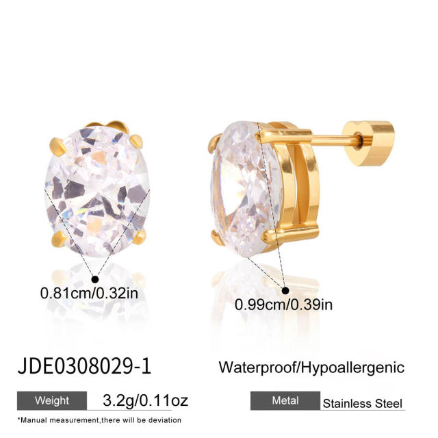 18KG heart drop round shape diamond stainless steel earrings