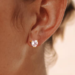 18KG heart drop round shape diamond stainless steel earrings