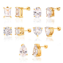 18KG heart drop round shape diamond stainless steel earrings
