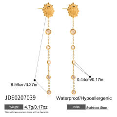 18KG diamond smile face star dangle earrings stainless steel long earrings