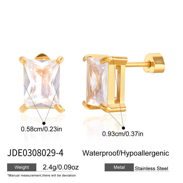 18KG heart drop round shape diamond stainless steel earrings