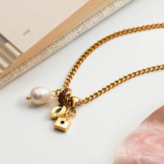Dainty colorful cubic zircon pearl pendant stainless steel necklace