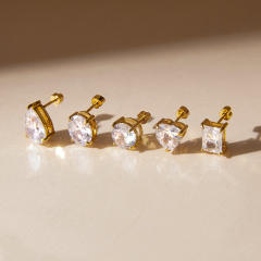 18KG heart drop round shape diamond stainless steel earrings