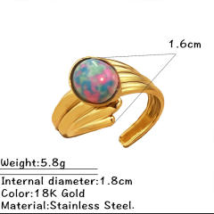 Vintage coloful natural stone statement stainless steel rings