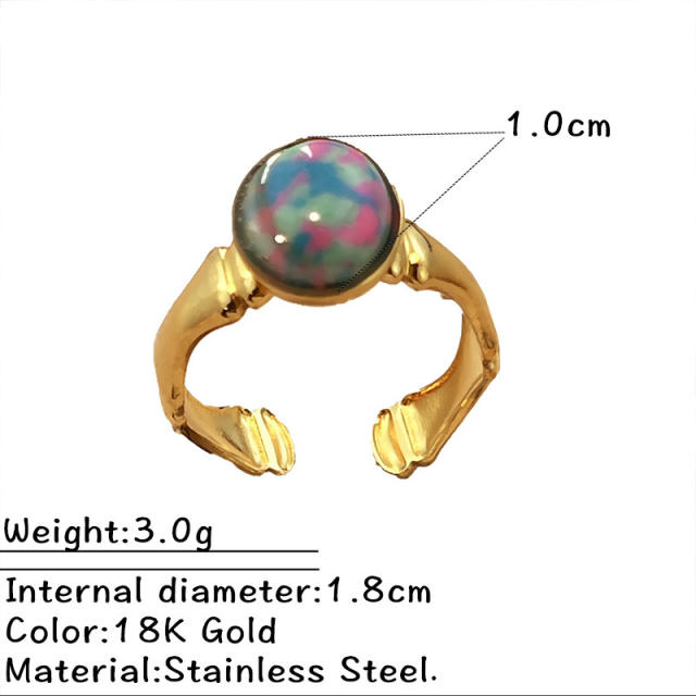 Vintage coloful natural stone statement stainless steel rings