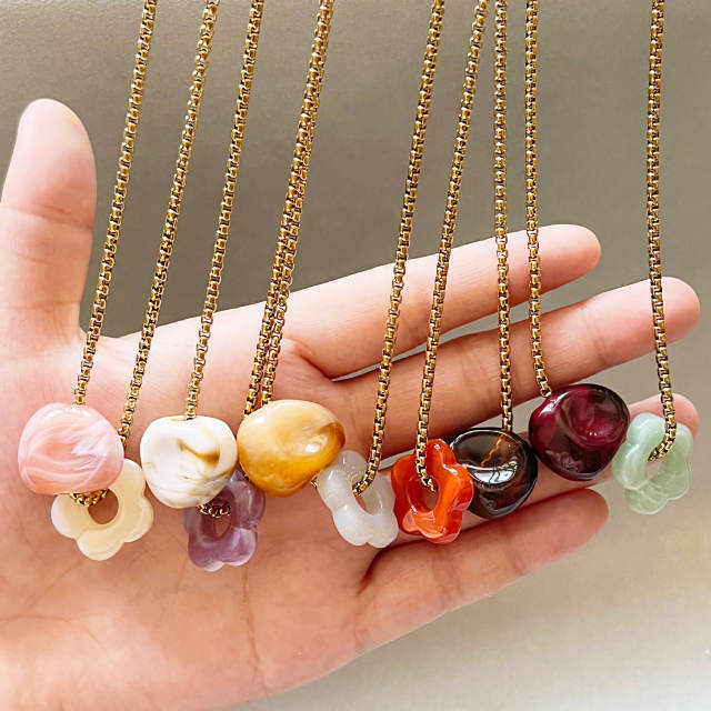 Sweet colorful acrylic flower pendant stainless steel chain necklace