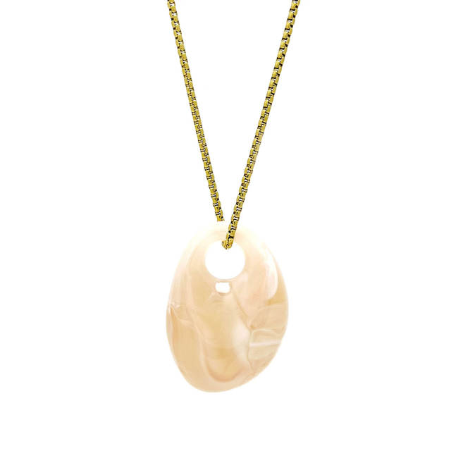 Irregular oval acrylic pendant stainless steel chain necklace long necklace
