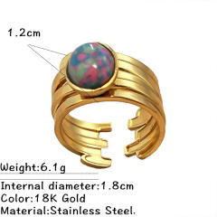 Vintage coloful natural stone statement stainless steel rings