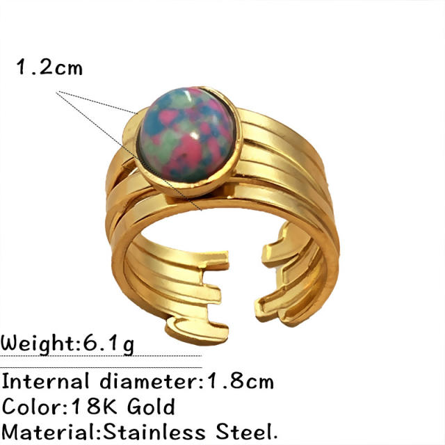 Vintage coloful natural stone statement stainless steel rings