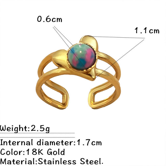 Vintage coloful natural stone statement stainless steel rings