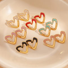 Easy match color enamel heart studs earrings stainless steel earrings