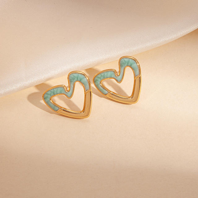 Easy match color enamel heart studs earrings stainless steel earrings