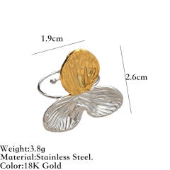 Unique two tone flower petal geometric stainless steel rings