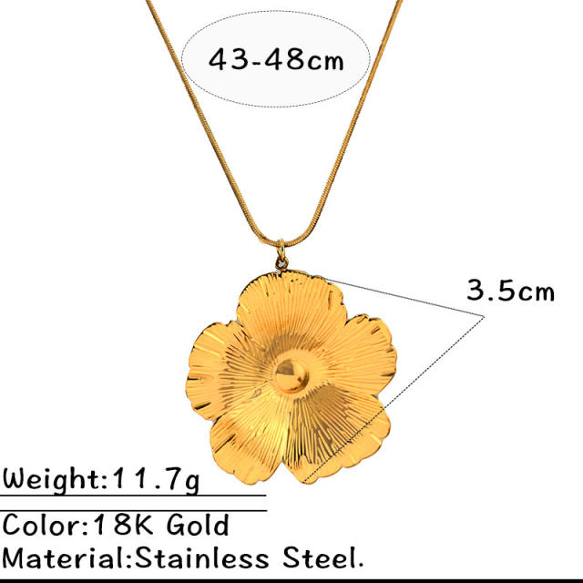 Gold color geometric pendant flower petal pendant stainless steel necklace