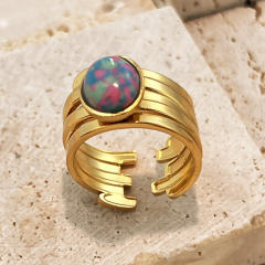 Vintage coloful natural stone statement stainless steel rings