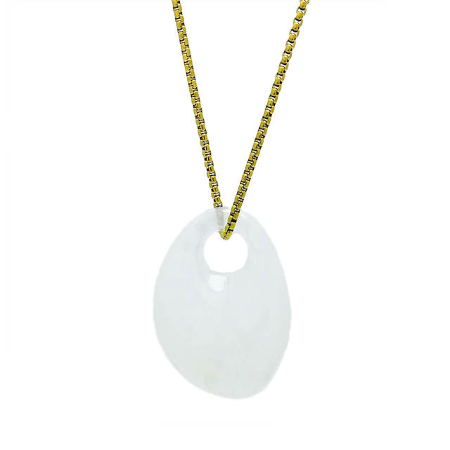 Irregular oval acrylic pendant stainless steel chain necklace long necklace