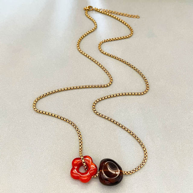 Sweet colorful acrylic flower pendant stainless steel chain necklace