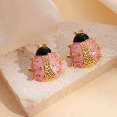 Cute color enamel ladybug stainless steel studs earrings