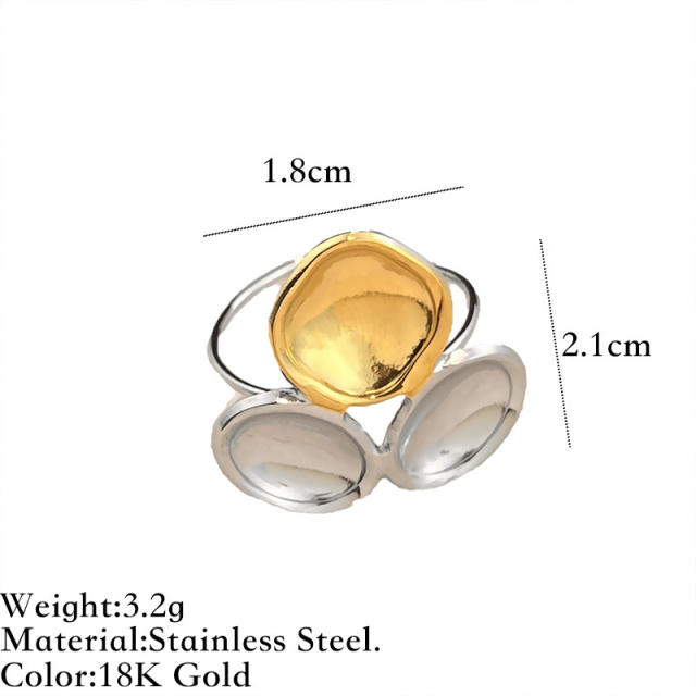 Unique two tone flower petal geometric stainless steel rings
