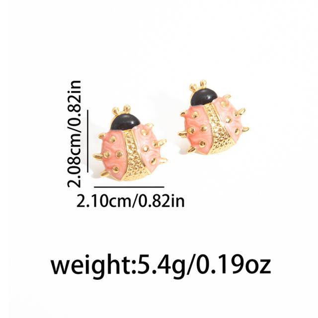 Cute color enamel ladybug stainless steel studs earrings
