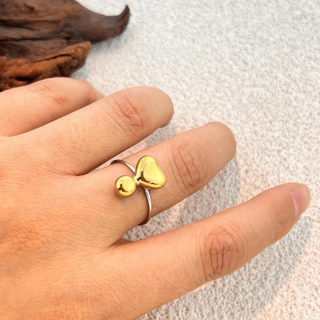Unique two tone flower petal geometric stainless steel rings