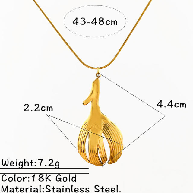 Gold color geometric pendant flower petal pendant stainless steel necklace