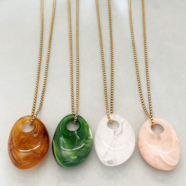 Irregular oval acrylic pendant stainless steel chain necklace long necklace